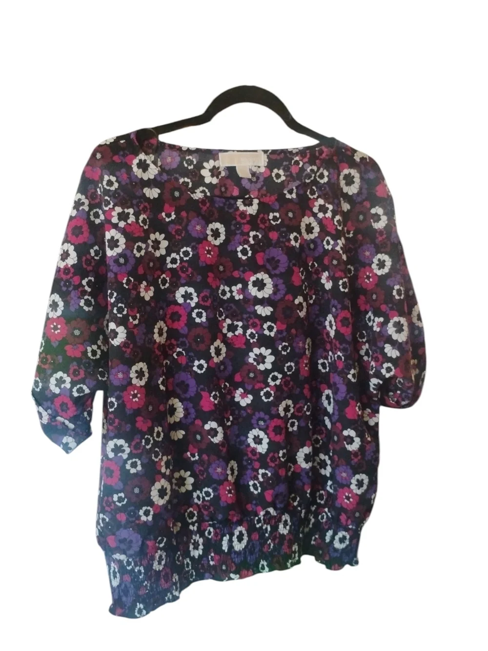 Michael Kors Purple Floral Puff-Sleeve Blouse SZ XL